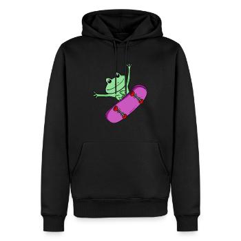 Grenouille en tant que patineur avec skateboard - Sweat à capuche Premium bio Homme - noir - Devant - Nico (187cm)