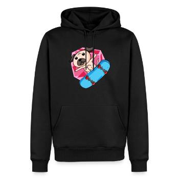 Hund als Skater mit Skateboard - Männer Premium Bio Hoodie - Schwarz - Vorne - Nico (187cm)
