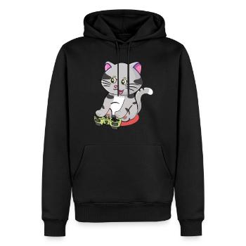 Chat de jeu mignon Jouant à des jeux vidéo Amateur de jeux - Sweat à capuche Premium bio Homme - noir - Devant - Nico (187cm)