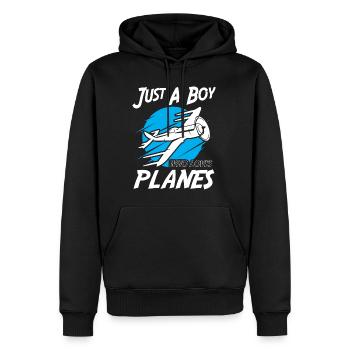 Juste un garçon qui aime les avions - Sweat à capuche Premium bio Homme - noir - Devant - Nico (187cm)