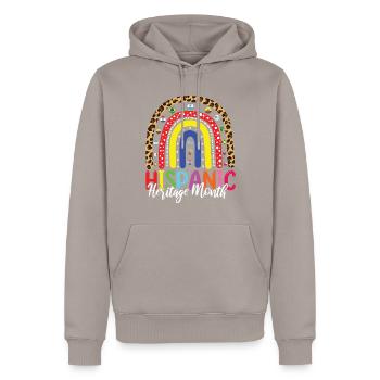 Rainbow Spanish Flags Hispanic Heritage Month - Men’s Premium Organic Hoodie - taupe - Front - Nico (187cm)