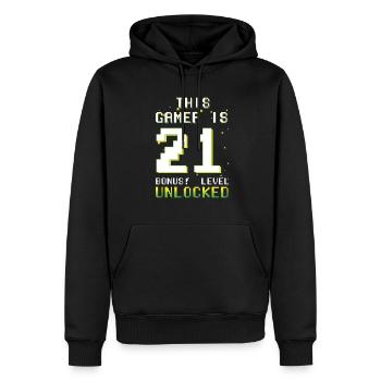 Ce gamer amateur de jeux vidéo Gamer Age 21 - Sweat à capuche Premium bio Homme - noir - Devant - Nico (187cm)