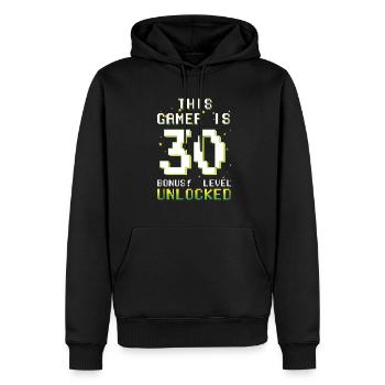 Ce gamer amateur de jeux vidéo Gamer Age 30 - Sweat à capuche Premium bio Homme - noir - Devant - Nico (187cm)
