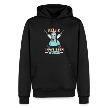 Infirmière Relax J’ai vu pire infirmière - Sweat à capuche Premium bio Homme - noir - Devant - Nico (187cm)
