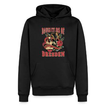 Dresden Power-Frau daughters of Dresden Blumen - Männer Premium Bio Hoodie - Schwarz - Vorne - Nico (187cm)