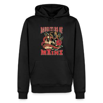 Mainz Power-Frau daughters of Mainz Retro - Männer Premium Bio Hoodie - Schwarz - Vorne - Nico (187cm)