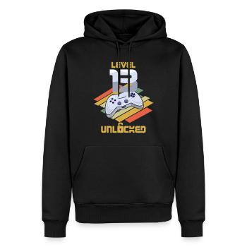 Retro Video Game Lover Age 13 Level Unlocked - Männer Premium Bio Hoodie - Schwarz - Vorne - Nico (187cm)