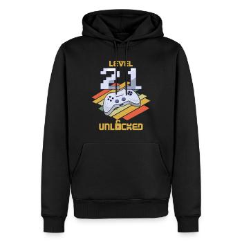 Retro Video Game Lover Age 21 Niveau Débloqué - Sweat à capuche Premium bio Homme - noir - Devant - Nico (187cm)