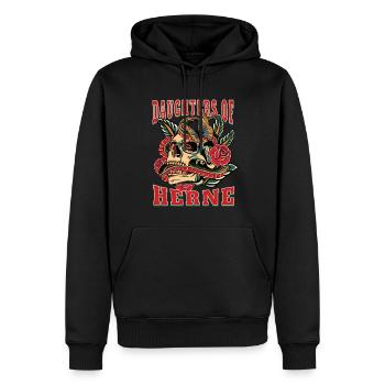 Herne Power-Frau daughters of Herne Retro Blumen - Männer Premium Bio Hoodie - Schwarz - Vorne - Nico (187cm)
