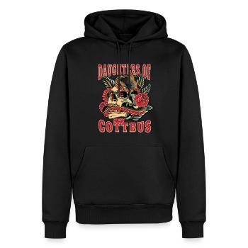 Cottbus Frau Geschenk daughters of Cottbus Frauen - Männer Premium Bio Hoodie - Schwarz - Vorne - Nico (187cm)