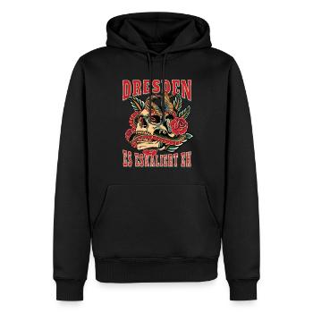 Dresden Frau Geschenk es eskaliert eh Frauen - Männer Premium Bio Hoodie - Schwarz - Vorne - Nico (187cm)