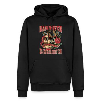 Hannover Frau Geschenk es eskaliert eh Frauen - Männer Premium Bio Hoodie - Schwarz - Vorne - Nico (187cm)