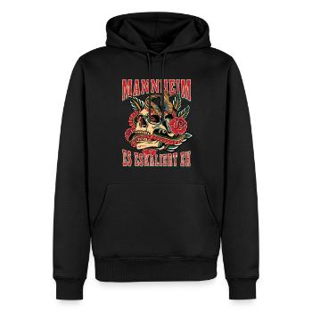 Mannheim Frau Geschenk es eskaliert eh Frauen - Männer Premium Bio Hoodie - Schwarz - Vorne - Nico (187cm)