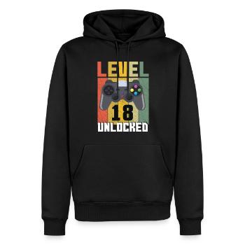 Amateur de jeux vidéo Vintage Gamer Age 18 Déverrouillé - Sweat à capuche Premium bio Homme - noir - Devant - Nico (187cm)