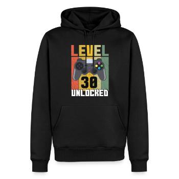 Amateur de jeux vidéo Vintage Gamer Age 30 Déverrouillé - Sweat à capuche Premium bio Homme - noir - Devant - Nico (187cm)