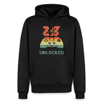 Amateur de jeux vidéo vintage Age 28 Niveau débloqué - Sweat à capuche Premium bio Homme - noir - Devant - Nico (187cm)