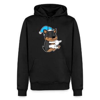 Chien Nain Pinscher avec oreiller et bonnet de couchage - Sweat à capuche Premium bio Homme - noir - Devant - Nico (187cm)