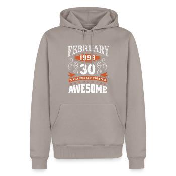 Vintage February 1993 30 Year Old Birth Awesome - Männer Premium Bio Hoodie - Taupe - Vorne - Nico (187cm)
