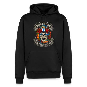 Dortmund Biker Geschenk es eskaliert eh Dortmund - Männer Premium Bio Hoodie - Schwarz - Vorne - Nico (187cm)