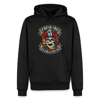 Fribourg cadeau de motard il escalade de toute façon Fribourg - Sweat à capuche Premium bio Homme - noir - Devant - Nico (187cm)