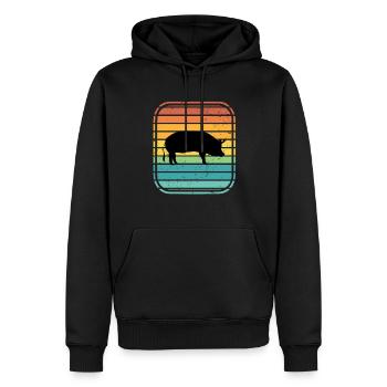 Pig Animal Retro Pet Farm Gift idea - Men’s Premium Organic Hoodie - black - Front - Nico (187cm)