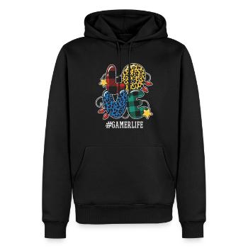 Pattern Gamer Game Arcade Love Christmas - Men’s Premium Organic Hoodie - black - Front - Nico (187cm)