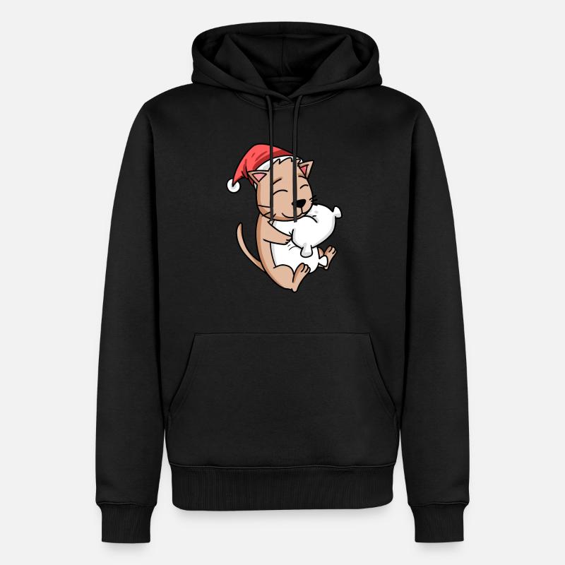 Mignon chat Noël sommeil fatigué - Sweat à capuche Premium bio Homme - noir