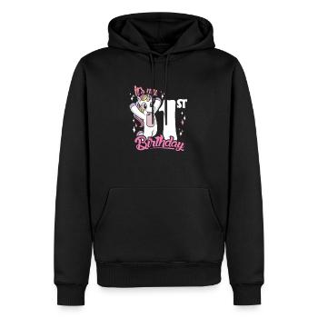 1er anniversaire Enfants Licorne Premier anniversaire - Sweat à capuche Premium bio Homme - noir - Devant - Nico (187cm)