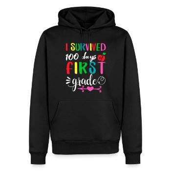 100. Tag überlebte 1. Klasse 100 Tage Schule - Männer Premium Bio Hoodie - Schwarz - Vorne - Nico (187cm)