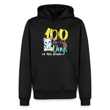 Katze Schüler der 4. Klasse 100. Tag 100 Tage Schule - Männer Premium Bio Hoodie - Schwarz - Vorne - Nico (187cm)