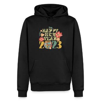 New Year 2023 Hello 2023 Groovy New Year Vintage - Sweat à capuche Premium bio Homme - noir - Devant - Nico (187cm)