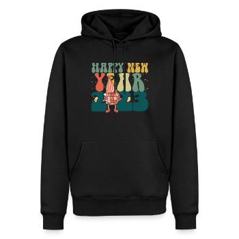 Bonne année 2023 Hello 2023 Groovy New Year - Sweat à capuche Premium bio Homme - noir - Devant - Nico (187cm)