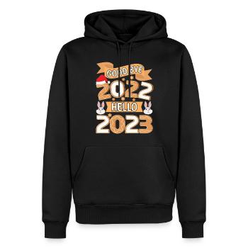 Rabbit Bye 2022 Hello 2023 Joyeux Nouvel An chinois - Sweat à capuche Premium bio Homme - noir - Devant - Nico (187cm)