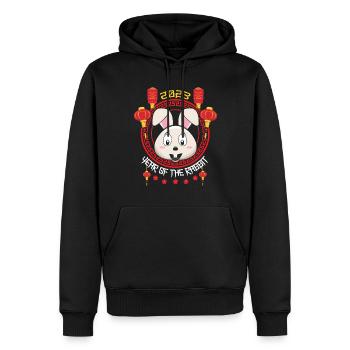 Lapin Hello Bienvenue 2023 Bonne année chinoise - Sweat à capuche Premium bio Homme - noir - Devant - Nico (187cm)