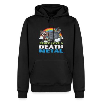 Trash Racoon Love Peace Metal Music Heavy Rock - Männer Premium Bio Hoodie - Schwarz - Vorne - Nico (187cm)