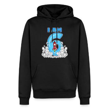 6ème anniversaire - 6 ans Jeune astronaute de fusée - Sweat à capuche Premium bio Homme - noir - Devant - Nico (187cm)