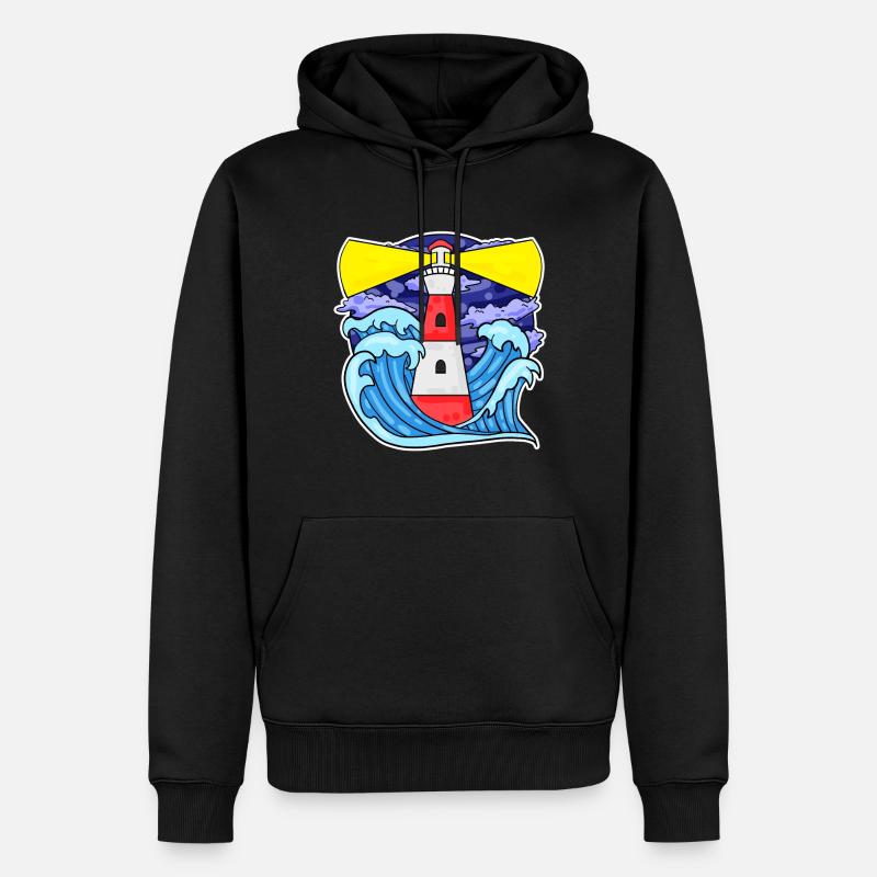 Phare Côte Mer Mer - Sweat à capuche Premium bio Homme - noir