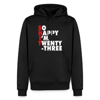 Drôle d’âge de naissance 23 ans heureux j’ai 23 ans - Sweat à capuche Premium bio Homme - noir - Devant - Nico (187cm)