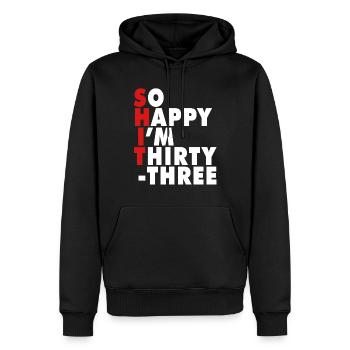 Drôle d’âge de naissance 20 ans heureux j’ai 20 ans - Sweat à capuche Premium bio Homme - noir - Devant - Nico (187cm)