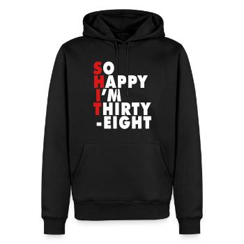 Drôle d’âge de naissance 20 ans heureux j’ai 20 ans - Sweat à capuche Premium bio Homme - noir - Devant - Nico (187cm)