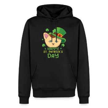 Kawaii Cat Happy Saint Patrick Day - Sweat à capuche Premium bio Homme - noir - Devant - Nico (187cm)