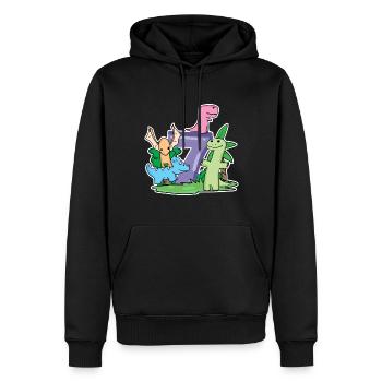 7 years old - 7th birthday with animal motif - Dino - Men’s Premium Organic Hoodie - black - Front - Nico (187cm)