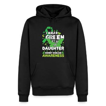 Je porte du vert pour la sensibilisation aux maladies rénales de ma fille - Sweat à capuche Premium bio Homme - noir - Devant - Nico (187cm)