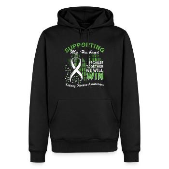 Soutenez la sensibilisation de votre mari à la maladie du rein vert - Sweat à capuche Premium bio Homme - noir - Devant - Nico (187cm)