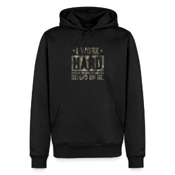 I Work Hard Because Millions On Camo Military Army - Men’s Premium Organic Hoodie - black - Front - Nico (187cm)