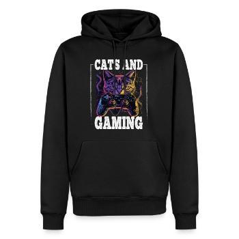 Cats and Gaming Cat Kitten Controller Gaming - Men’s Premium Organic Hoodie - black - Front - Nico (187cm)