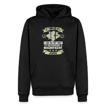 Juge d’anniversaire des étudiants en droit - Sweat à capuche Premium bio Homme - noir - Devant - Nico (187cm)