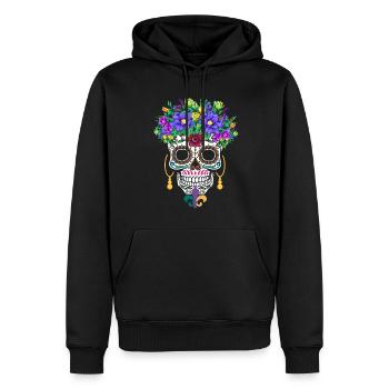 Mardi Gras Masque Fleur Sucre Dia de Los Muertos - Sweat à capuche Premium bio Homme - noir - Devant - Nico (187cm)