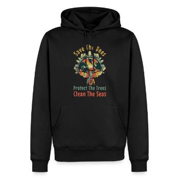 Rétro Save Bees Save Nature Jour des océans Jour de la Terre - Sweat à capuche Premium bio Homme - noir - Devant - Nico (187cm)