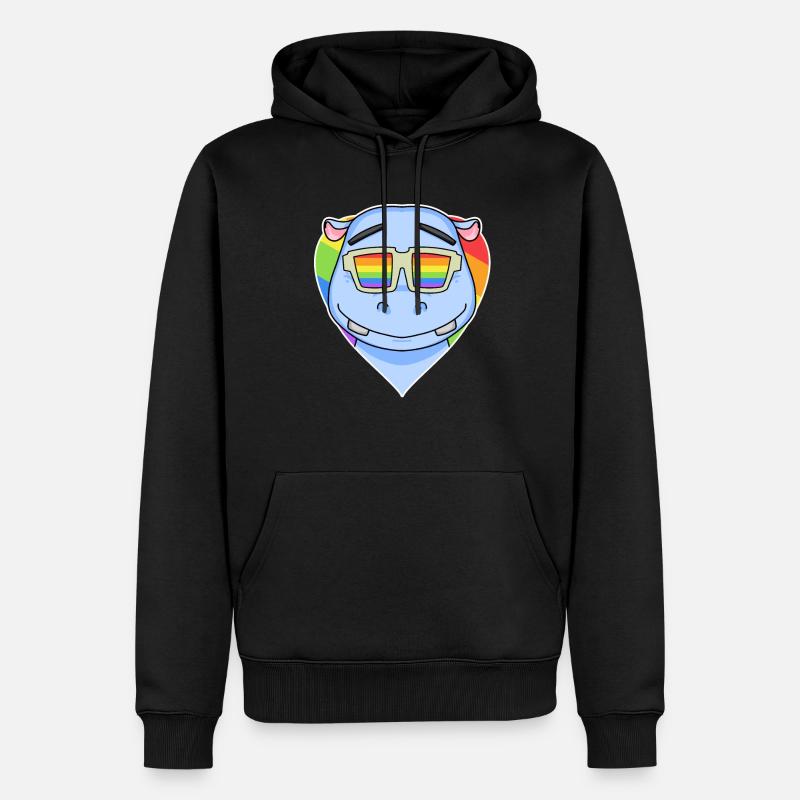 Regenbogen - Nilpferd mit Brille - Männer Premium Bio Hoodie - Schwarz